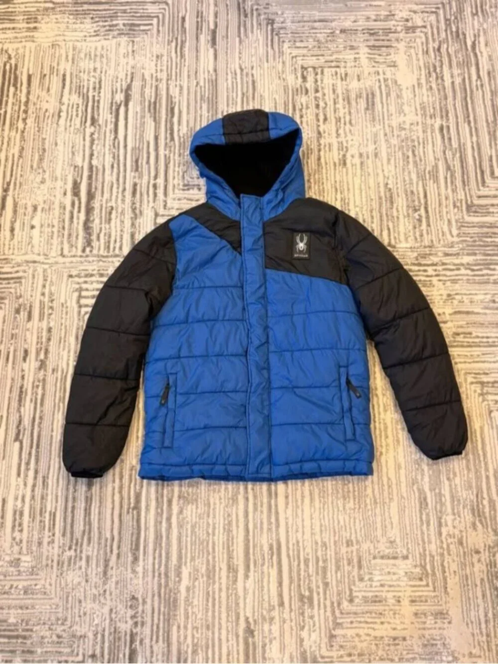 Spyder boys youth large 14/16 blue/black puffer coat